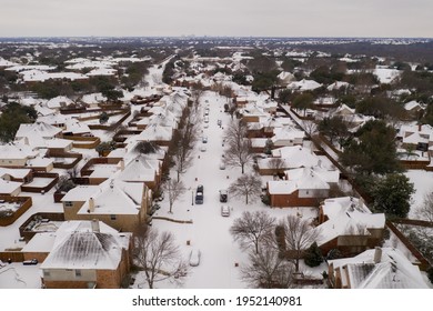 Dallas Snowstorm Drone View With Houses