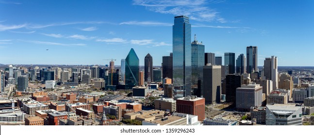 Dallas, Texas cityscape with blue sky at sunny day