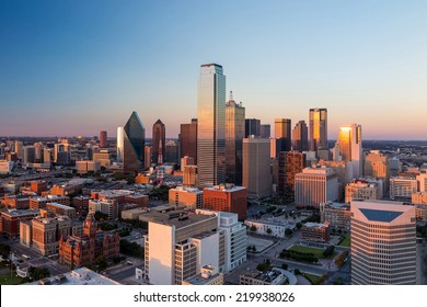 Dallas, Texas cityscape with blue sky at sunset, Texas - Shutterstock ID 219938026