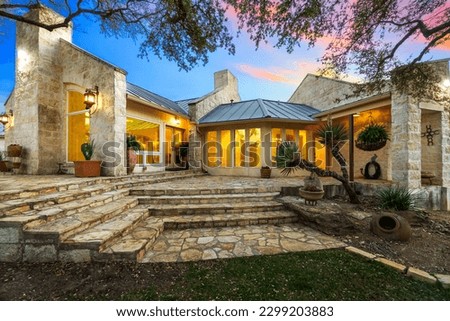 Dallas, Texas - Feb 2023: a home patio at sunset