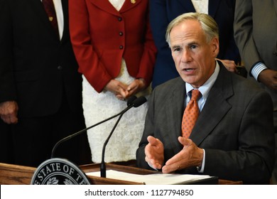 Dallas, Texas / United States - 05 30 2018: Texas Governor Greg Abbott Holding A Press Conference To Unveil His School Safety Plan Following A School Shooting At Santa Fe High School.