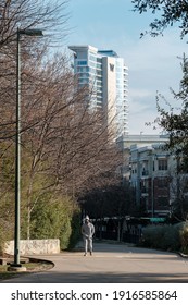 Dallas, Texas  USA - February 7, 2021: The W Hotel Seen From The Katy Trail