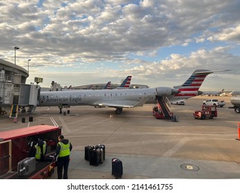 DALLAS, TEXAS, USA – MAR 31, 2021: American Airlines Airbus A320 airplanes at DFW Airport runway. Airbus is a European aircraft manufacturer based in Toulouse, France.