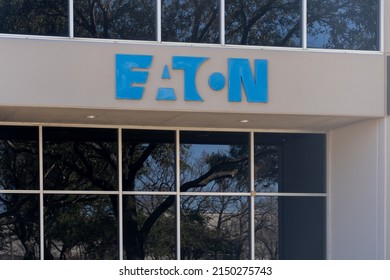 Dallas, Texas, USA - March 19, 2022: Eaton logo sign on its office building in Dallas, Texas, USA. Eaton Corporation PLC is a multinational power management company. 