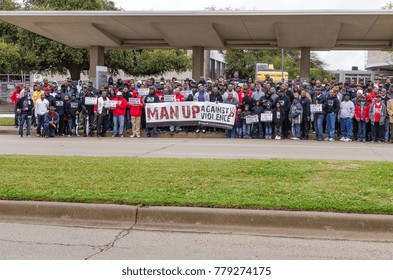 Dallas, Texas / USA - March 23, 2013: Group Of African American Men From Concord Church Holding A Banner At The Mayor Mike Rawlings Of Dallas Rally Against Domestic Violence