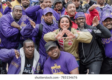 Dallas, Texas / USA - March 23, 2013: Men Of Omega Psi Phi Fraternity And A Woman From The Delta Sigma Theta
Sorority At The Mayor Mike Rawlings Of Dallas Rally Against Domestic Violence