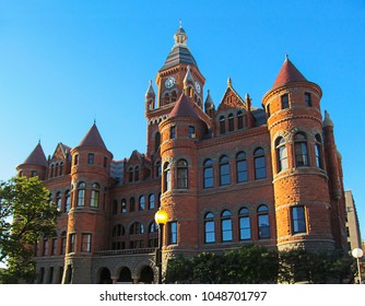 DALLAS, TEXAS, USA - OCTOBER 23, 2017. The Old Red Museum On Blue Sky Background. 
Open Free View Of Exterior Historic Building Of City Center District.