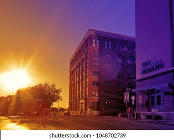 DALLAS, TEXAS, USA - OCTOBER 23, 2017. Street Cityscape At Sunset In Dallas Downtown.
Open Scenic View Of Famous American Historic Town Square Dealey Plaza Of City Center District.