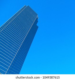 DALLAS, TEXAS, USA - OCTOBER 23, 2017. Modern Building Against A Bright Blue Sky In Downtown.
Open Scenic View Of American Skyscrapers And Architecture Of City Center District.