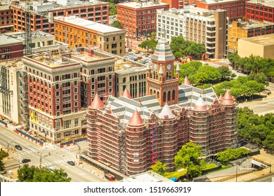 Dallas, Texas, USA-06 July 2019 : Dallas Cityscape Building With Blue Sky On A Sunny Day. The Sixth Floor Museum At Dealey Plaza Where Kennedy Was Shot