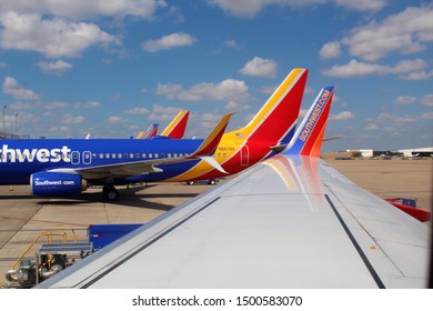 Dallas, Texas/US-September 9 2019: Southwest Airline Planes At Love Field Gates.