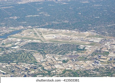 DALLAS, TX- 1 APRIL 2016- Aerial view of the Dallas Love Field (DAL) airport, location of the corporate headquarters of Southwest Airlines.