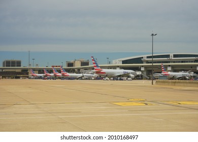 DALLAS, TX -17 MAY 2021- View of airplanes from American Airlines (AA) at the Dallas Fort Worth International Airport (DFW), the largest hub for American.