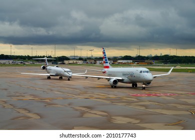 DALLAS, TX -18 MAY 2021- View of a regional airplane from American Eagle (AA) at the Dallas Fort Worth International Airport (DFW), the largest hub for American.