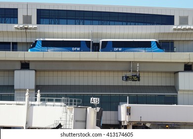 DALLAS, TX -3 APRIL 2016- The Skylink monorail connects terminals at the Dallas Fort Worth airport (DFW), a hub for American Airlines (AA).
