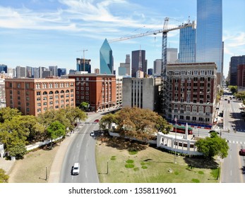 Dallas, TX / USA - April 2 2019: Aerial Shot Of The Texas School Book Depository And JFK Museum