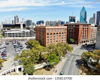 Dallas, TX / USA - April 2 2019: Aerial Shot Of The Texas School Book Depository And JFK Museum