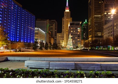 Dallas, TX, USA - December 23, 2013 : Main Street Garden Park At Night Close To Christmas Time.
