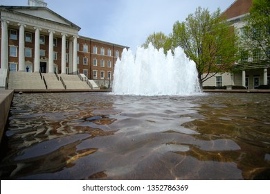 Dallas, TX / USA - March 28 2019: View Of The Fountain At The Blanton Building On SMU Campus Dallas Texas