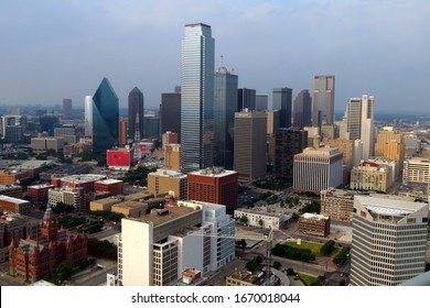 Dallas, TX / USA - May 10, 2017: Tall Skyscrapers Dominate The Dallas, Texas City Skyline.