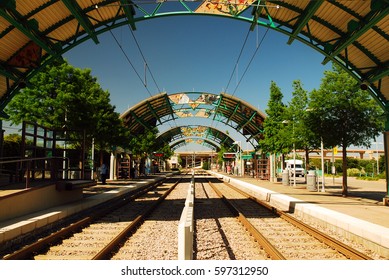 Dallas, TX, USA May 18 The LBJ Central Station, Is One Of The Main Stops On The Dallas DART Light Rail Train System