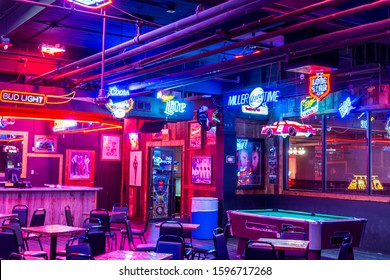 Dallas, USA, Sep 17, 2017, Interiors of a restaurant and bar in the Fort Worth Stockyards, a historic district that is located in Fort Worth, Texas