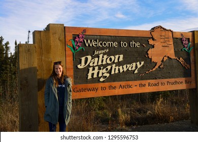 Dalton Highway, Alaska, United States - October 13, 2013: Sign Board For The Start Of The James Dalton Highway From Livengood Alaska To The Arctic Ocean