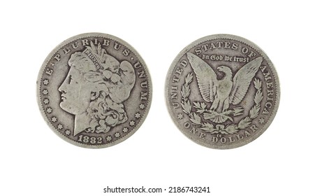 Dalton, OH USA - June 4, 2022 Morgan Silver Dollar CC Carson City Mint 1882 Front And Back Antique Historical Rare Coin