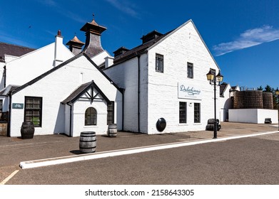 DALWHINNIE, UNITED KINGDOM - Jun 07, 2018: The White Dalwhinnie Whisky Distillery Building In Scotland