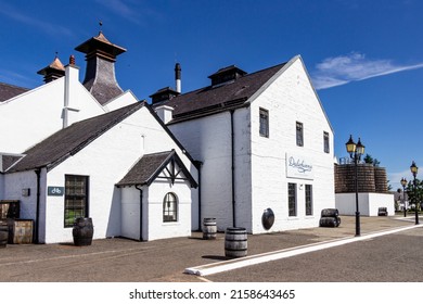 DALWHINNIE, UNITED KINGDOM - Jun 07, 2018: The White Dalwhinnie Distillery Building In Scotland