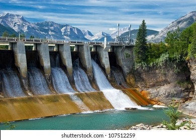 Dam Of Hydroelectric Power Plant In Canadian Rockies