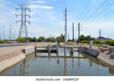 Dam On The Salt River Project Canal In Scottsdale, Arizona