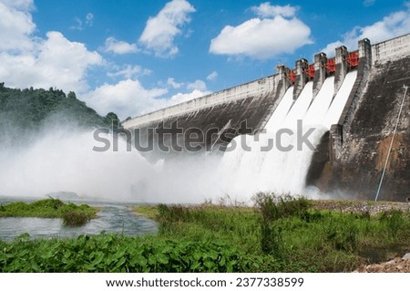 Dam releasing water,Dam water overflows