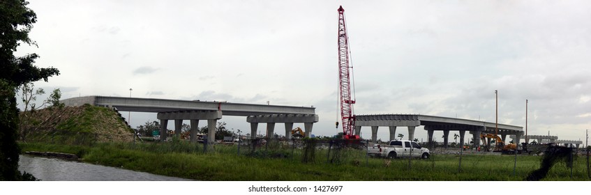 Damage By Hurricane Katrina: (Panorama) An Overpass Under Construction Collapsed Thursday, Aug. 25, 2005, In Miami Florida.