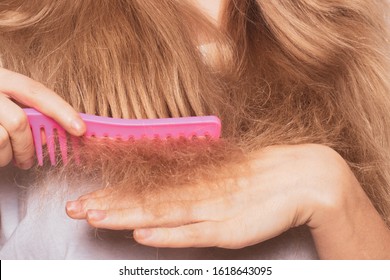 Damage, Dryness, Flakes And Fading Hair. Woman Shocked Because Her Hair Is Dull And She Want Fix Hair.