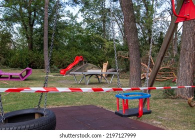 Damage On A Play Ground Caused By A Windstorm.