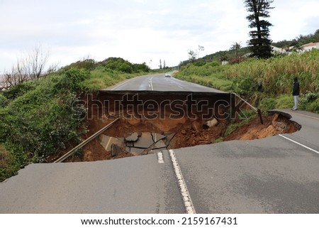 damage when M4 freeway was washed away in floods in Tongaat, Durban, KwaZulu Natal, South Africa, 21 May 2022