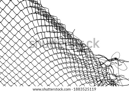 damage wire mesh on white background. Mesh netting with hole isolated on white background.            