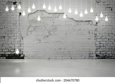 Damaged Brick Wall With Bulbs