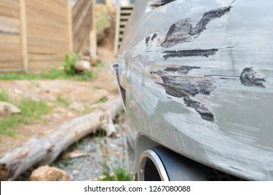 Damaged Car Bumper After Crashing Into A Guard Rail Whilst Spinning Out Of Control