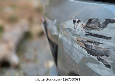 Damaged Car Bumper After Crashing Into A Guard Rail Whilst Spinning Out Of Control