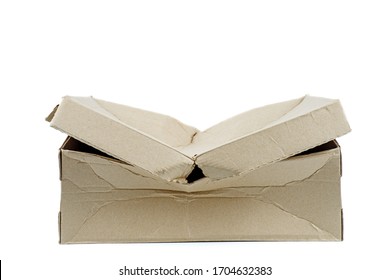 Damaged cardboard box isolated on white background