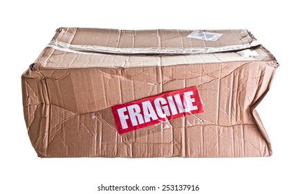 Damaged Cardboard Parcel On White Background