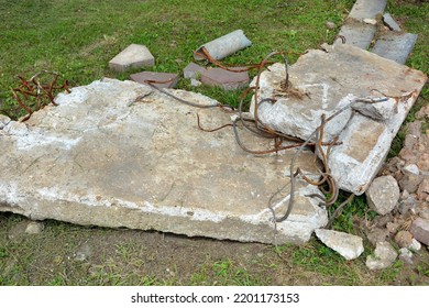 Damaged Dismantled Concrete Slab Of The Road