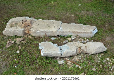 Damaged Dismantled Concrete Slab Of The Road