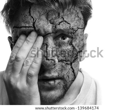 Damaged face.Pain concept