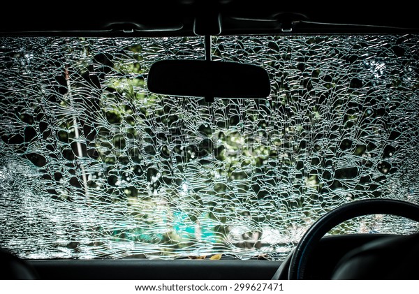 Damaged\
glass pattern background, Car front glass\
damaged