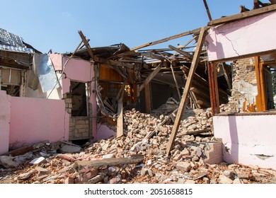 Damaged Houses After Missile Attack In Ganja City During Second Karabakh War. Armenian Terror.