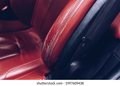 Damaged Leather Car Seat. Car Interior