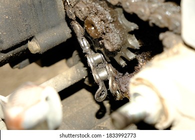 Damaged Motorcycle Chain Close Up